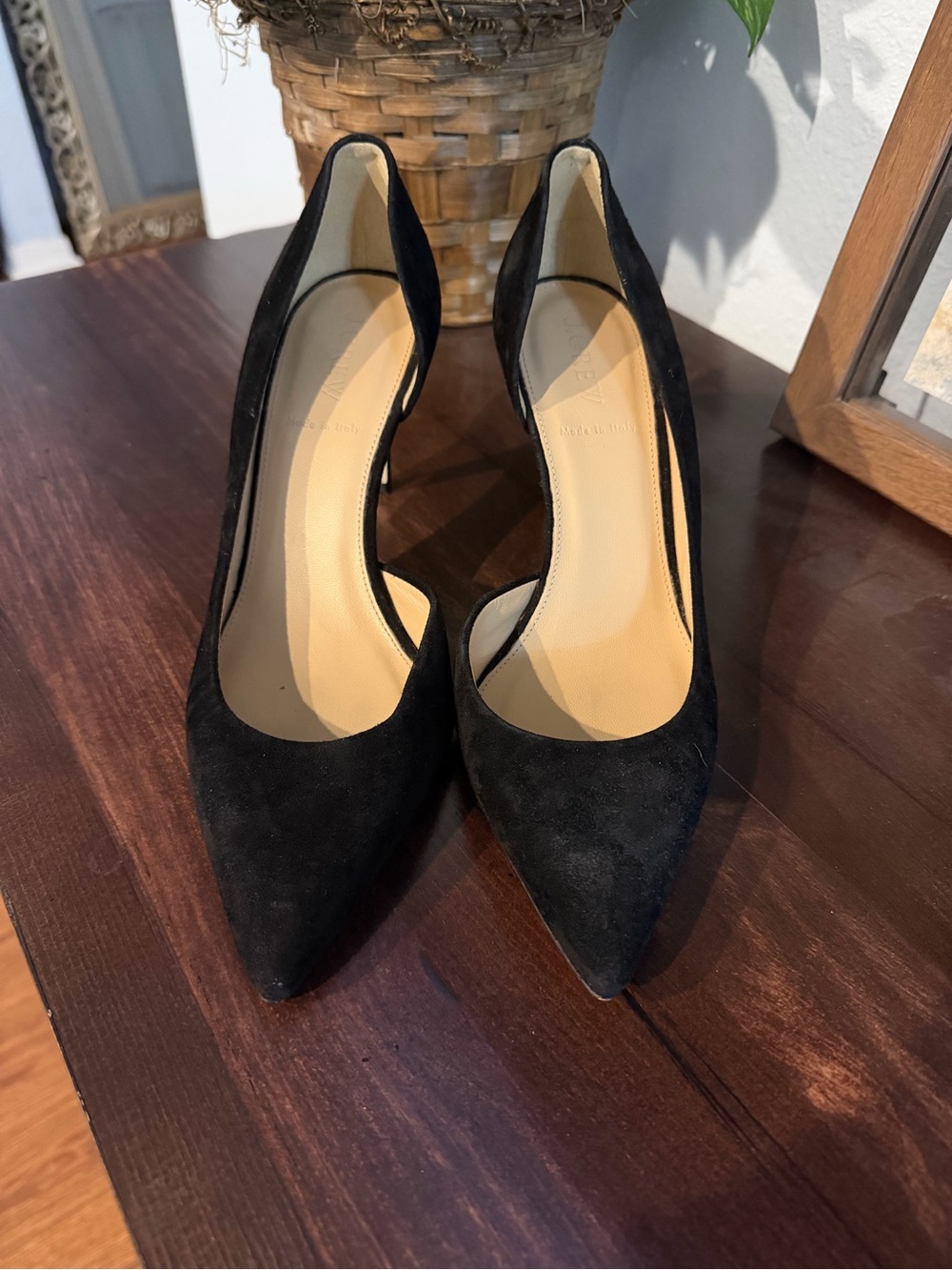 J.Crew Made in Italy Black Suede D’Orsay Pointed Toe Heels Size 8